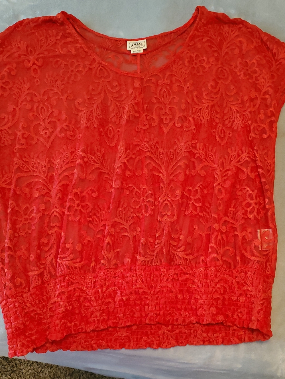 Ariat Lace Red Embroidered Short Sleeve Blouse